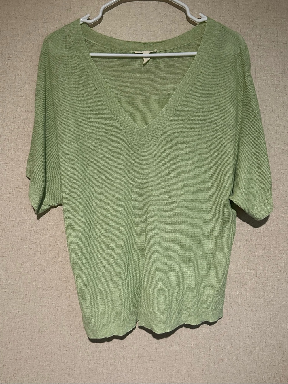 Eileen Fisher Small Petite Green Organic Linen Oversized V Neck Blouse